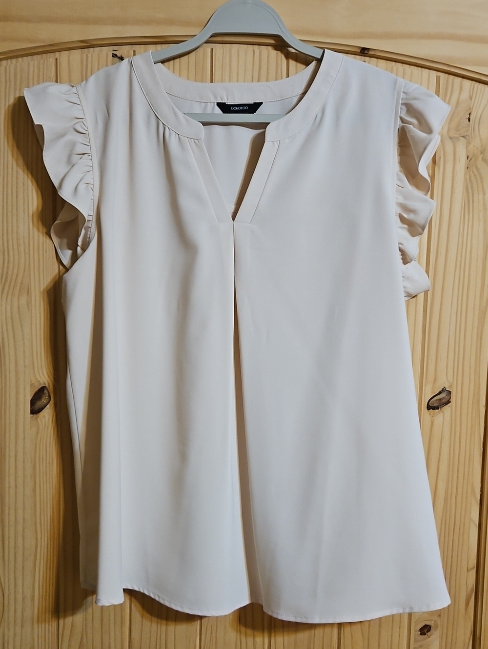 Ruffle Sleeve V-Notch Women's Blouse in Light Cream
